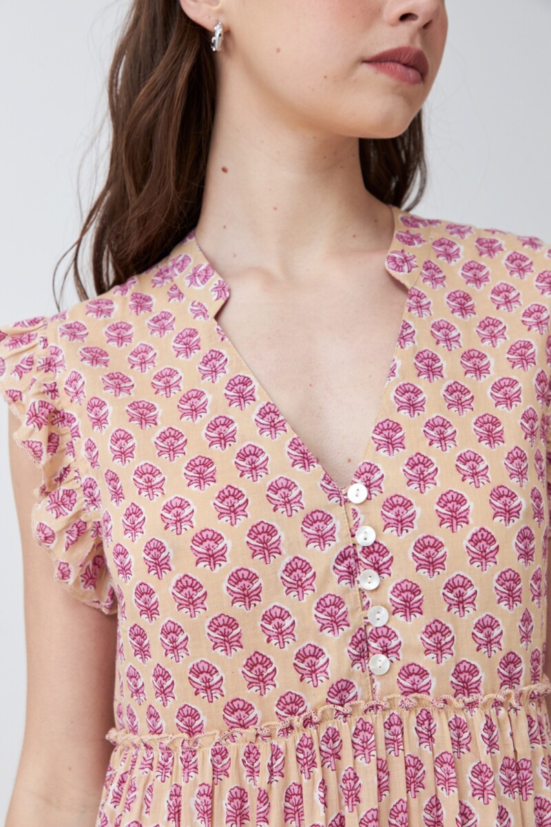 Maxi vestido romantico estampa liberty floral rosa