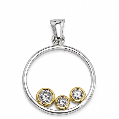 Colgante plata y lamina de oro circulo con tres zirconias Colgante plata y lamina de oro circulo con tres zirconias