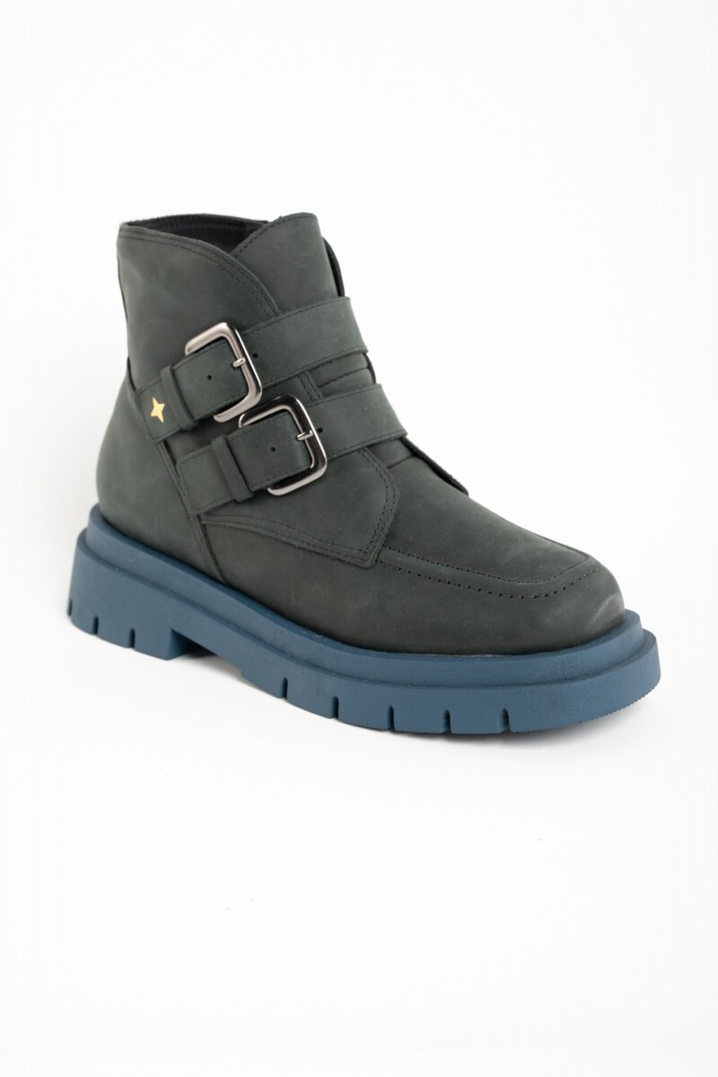 Bota Cuero Hebillas Negro