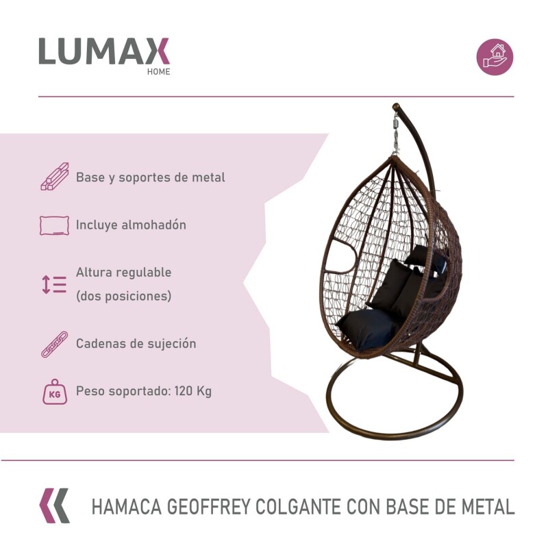 Hamaca nido colgante c/base metal y apoya pie jardín Bronce/Negro