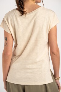 Remera Bordada Alodón Flame Beige