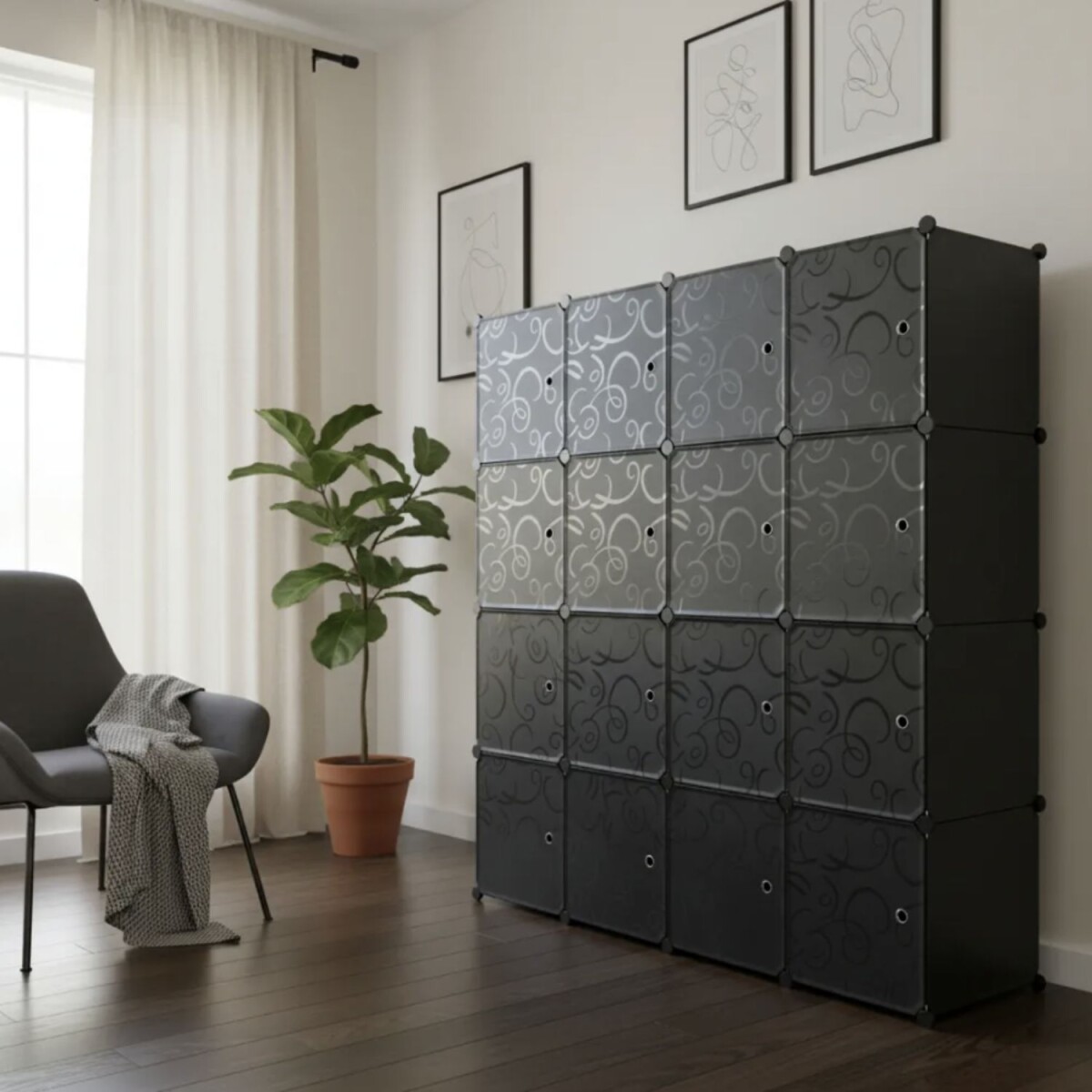 Armario de Plástico Lumax 16 Compartimentos Portátil - Negro 