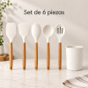 Utensilios para Cocina de Silicona y Mango de Madera 6 Piezas Blanco