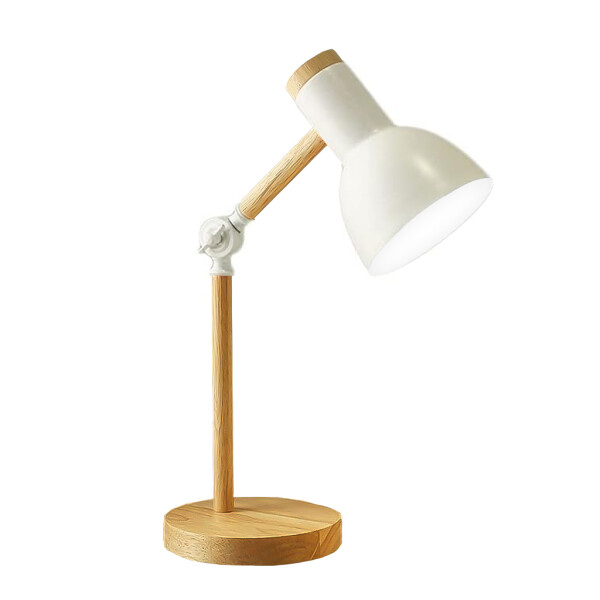 Lámpara de Escritorio Nórdica Articulada de Metal y Madera Color Blanco Lámpara de Escritorio Nórdica Articulada de Metal y Madera Color Blanco