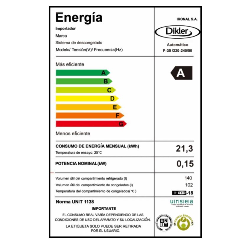 Heladera Dikler F-35 combi inox. Heladera Dikler F-35 combi inox.