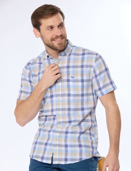 CAMISA LINO A CUADROS Azul