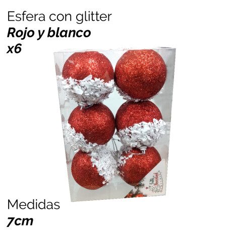 Esfera Con Glitter Rojo Y Blanco X6 Unidades 7cm Esfera Con Glitter Rojo Y Blanco X6 Unidades 7cm