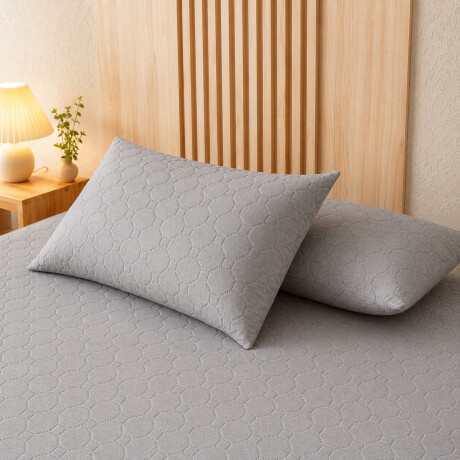 Set Cubre Colchón Pillow Impermeable 180x200cm+Fundas Suave Gris
