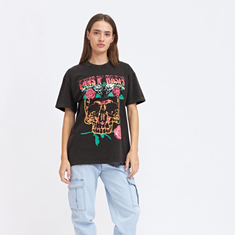 Remera Dama M/C C/Estam.Oversize N+ Negro