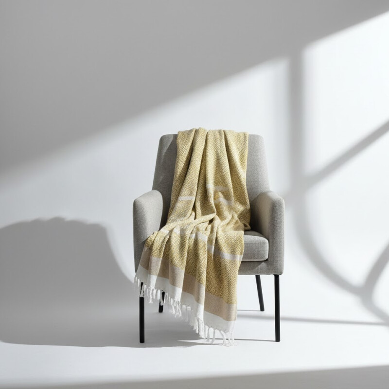 Manta para sillón y cama algodón Rombos Mostaza 130cm