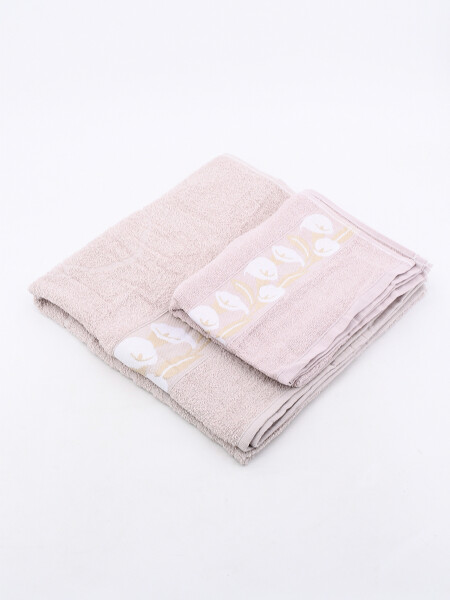 TOALLAS SET FLORA BAÑO Y ROSTRO BEIGE