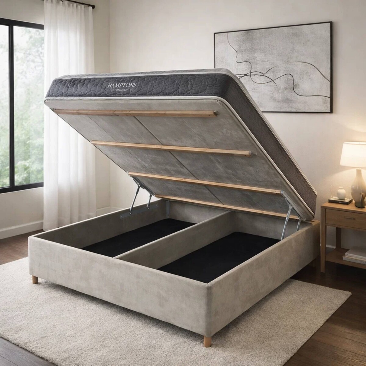 Sommier 2 Plazas Hamptons Hybrid Silver Smart Box Baúl - Gris 