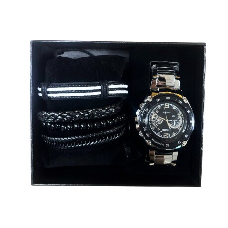 Pack Caballero de Reloj Pulsera y Juego de Pulseras E-065 NEGRO