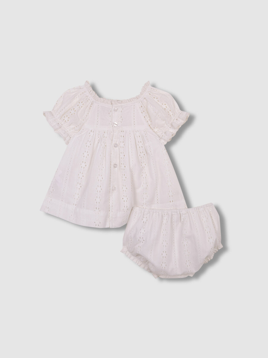Vestido De Openwork Engomado Blanco Roto