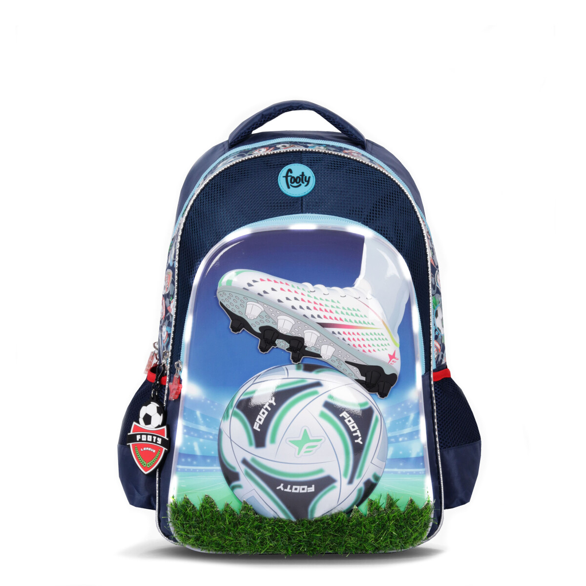 Mochila Footy Futbol 18" con Luz Led - Azul Marino - Celeste 