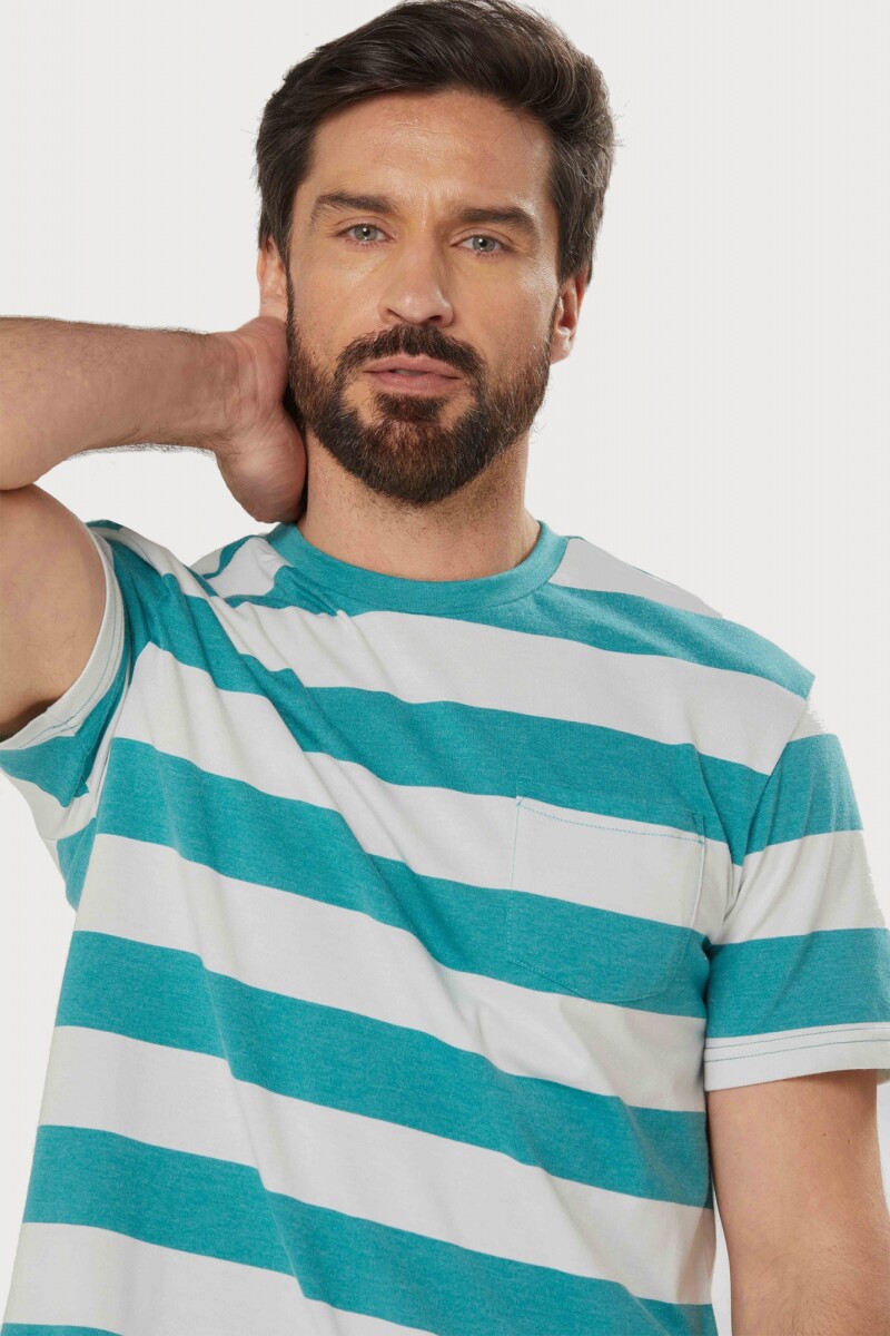 T-shirt rayada - Verde 
