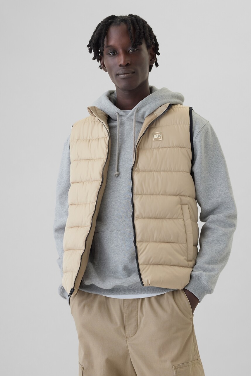 Chaleco Logo Gap Puffer Hombre Perfect Khaki