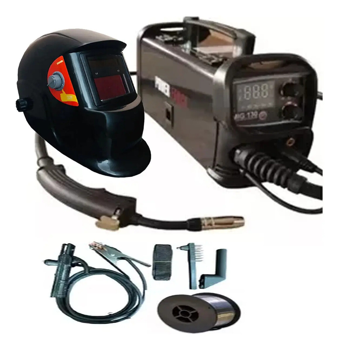 KIT SOLDADORA Y CARETA MIG 130A POWER FORCE CON Y SIN GAS 