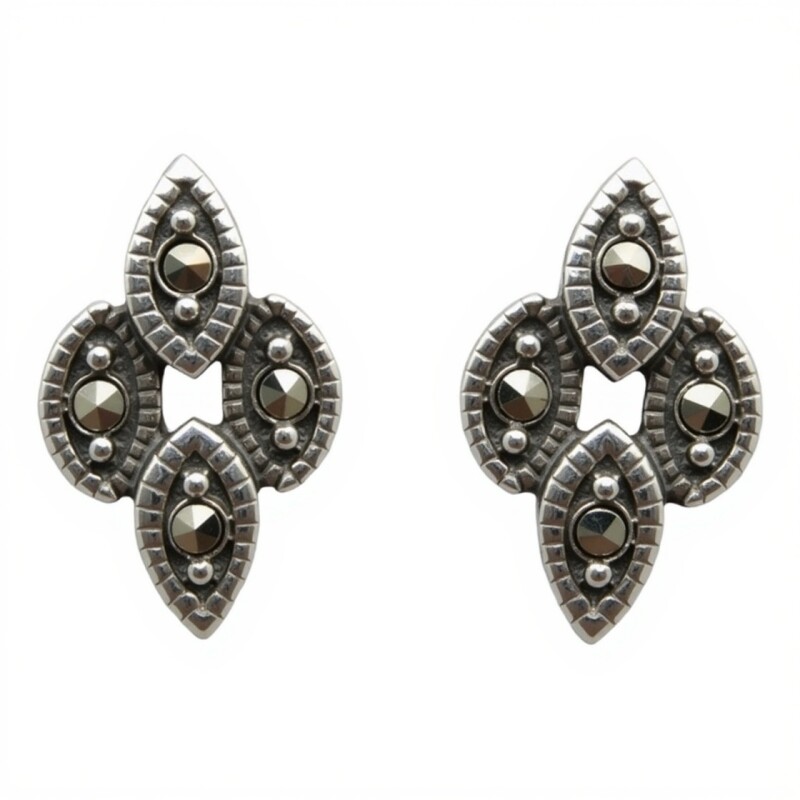 Caravanas Vintage - Plata 925 - Piedra Marquesita -CA4147 conpiedra