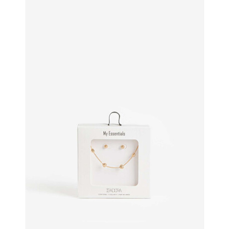 Set De Aros Pasantes Y Collar Corazones Dorado