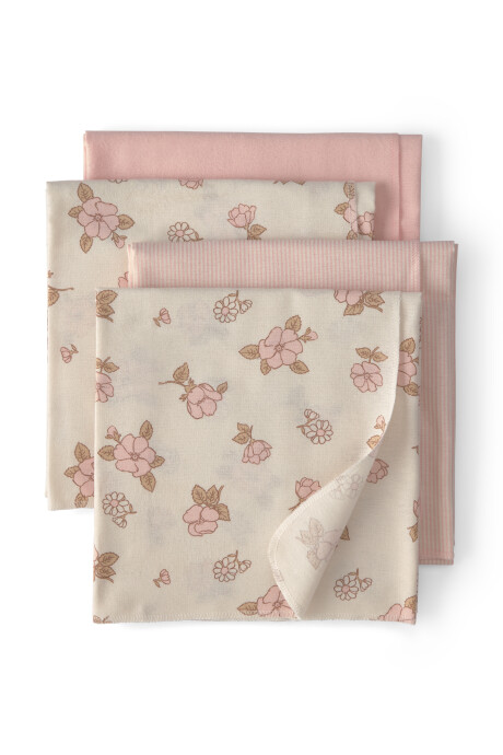 Pack cuatro mantas recibidoras de algodón, rosadas, diseño floral Pack cuatro mantas recibidoras de algodón, rosadas, diseño floral