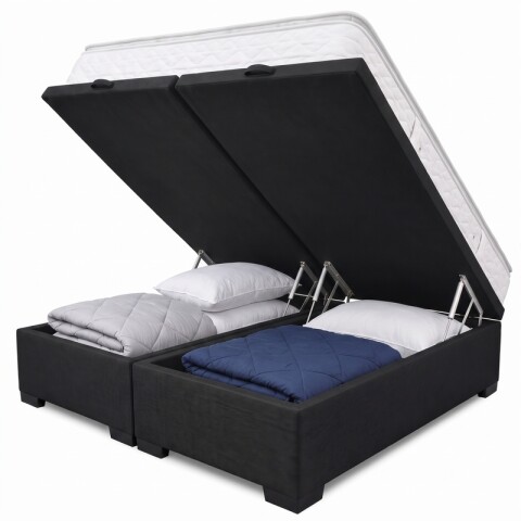 Base Box Baul para Sommier Colchon - Estructura Madera Maciza - Negro 192 x 203 x 35 cm Doble