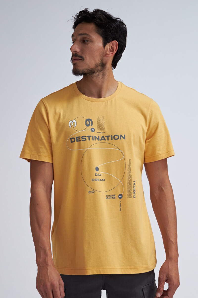 Camiseta manga corta estampada - Destination mostaza 