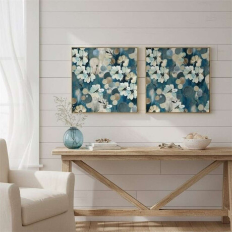 Cuadro Canvas 60X60Cm Marco Pintura Flores Azul 1