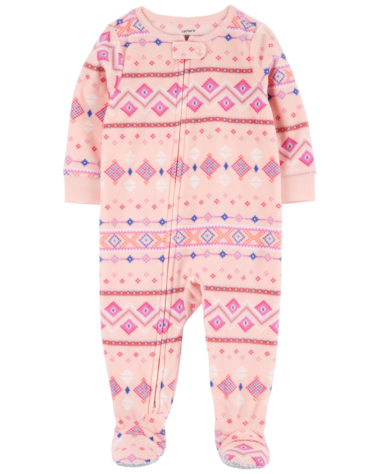 Pijama una pieza de micropolar, con pie, rosado, diseño fair isle. Talles 12-24M Pijama una pieza de micropolar, con pie, rosado, diseño fair isle. Talles 12-24M