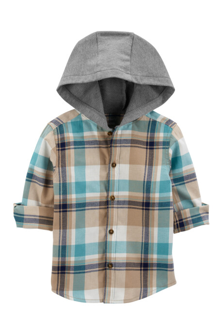 Camisa de sarga, con capucha, diseño a cuadros Camisa de sarga, con capucha, diseño a cuadros
