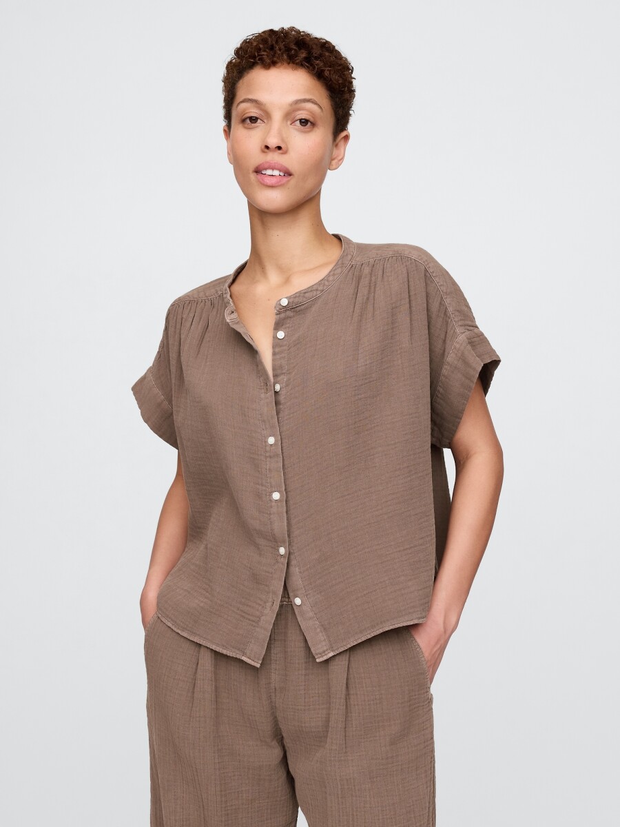 Camisa Muselina Manga Corta Mujer - Arrow Brown 
