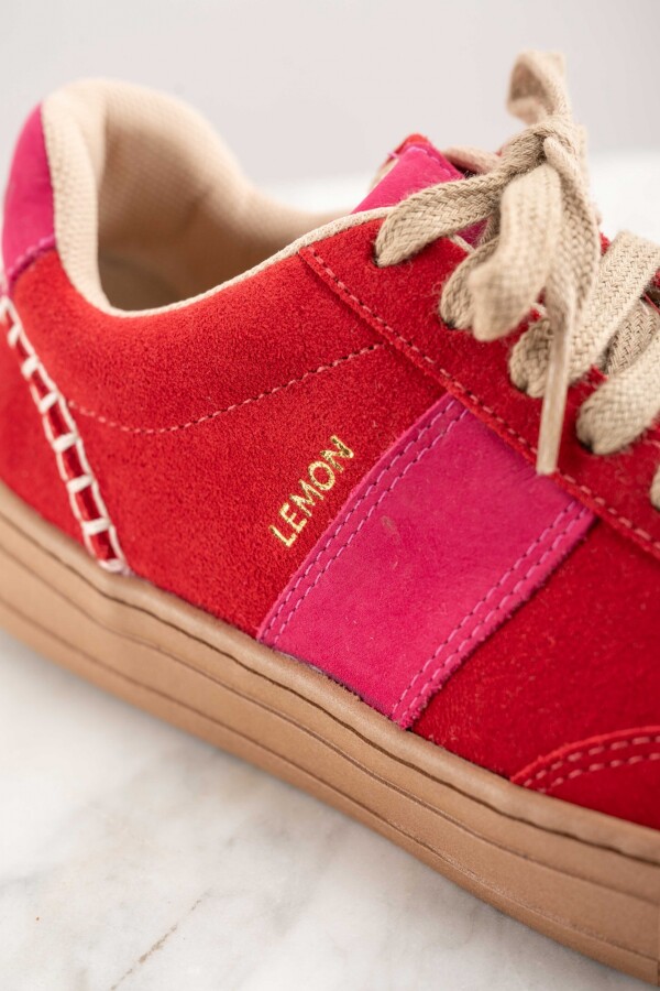 Zapatilla Combinada Gamuza Rojo