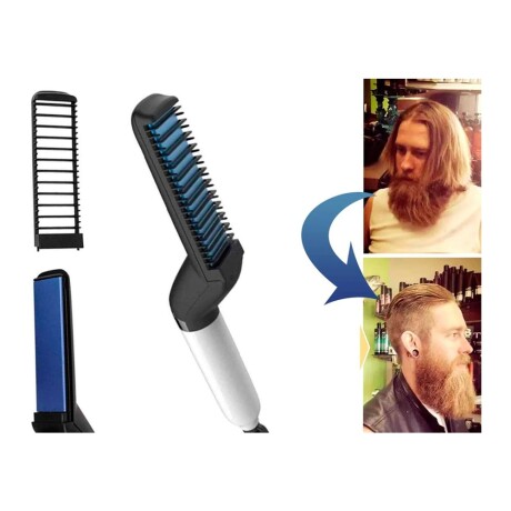 Cepillo Alisador Eléctrico para Hombres de Barba y Cabello Negro/blanco