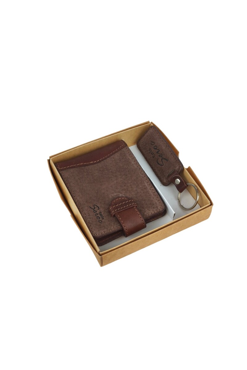 Set de billetra y llavero Marron