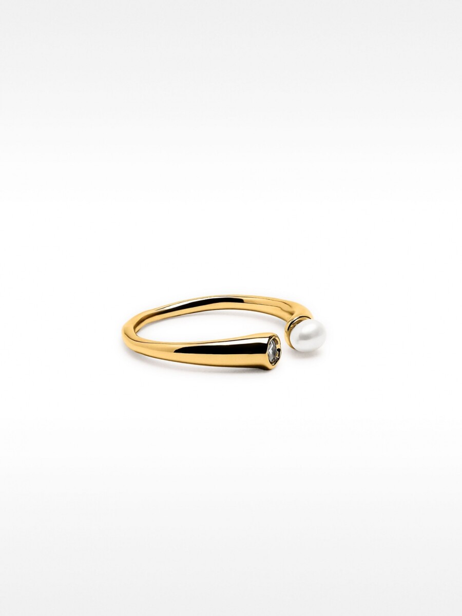 Anillo Abierto Con Perla De Agua Dulce dorado