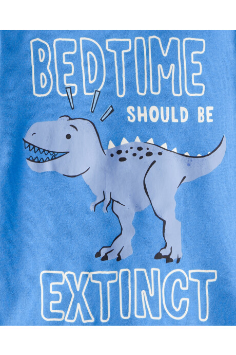 Pijama cuatro piezas de algodón, dos remeras manga larga y dos pantalones, diseño dinos Sin color