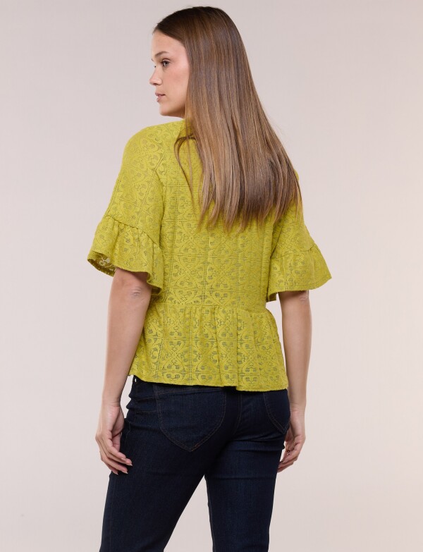 Blusa Peplum De Encaje Calado VERDE