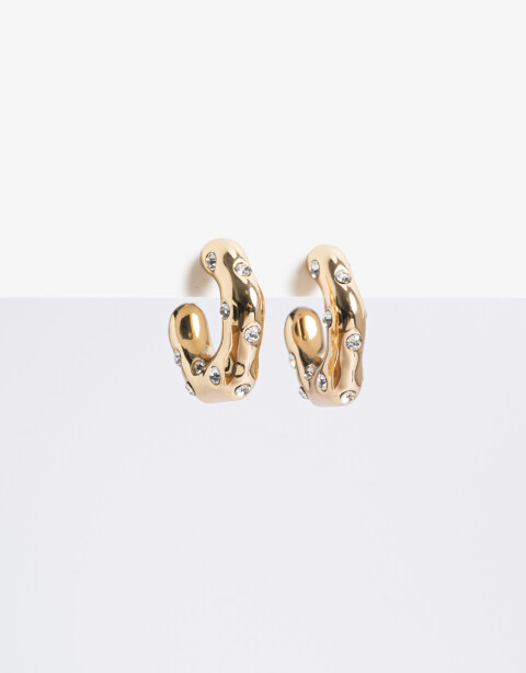 Aros Argollas Metal Aros Argolla Chunky Con Strass - Dorado