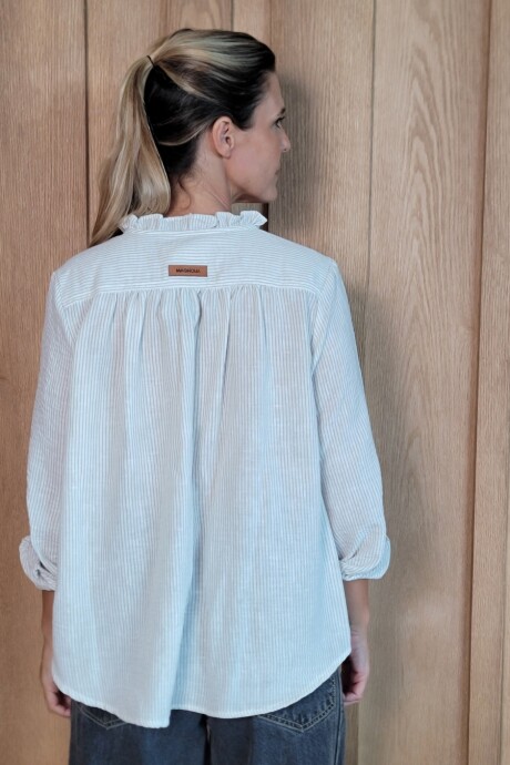 Blusa Sur Lino raya fina beige