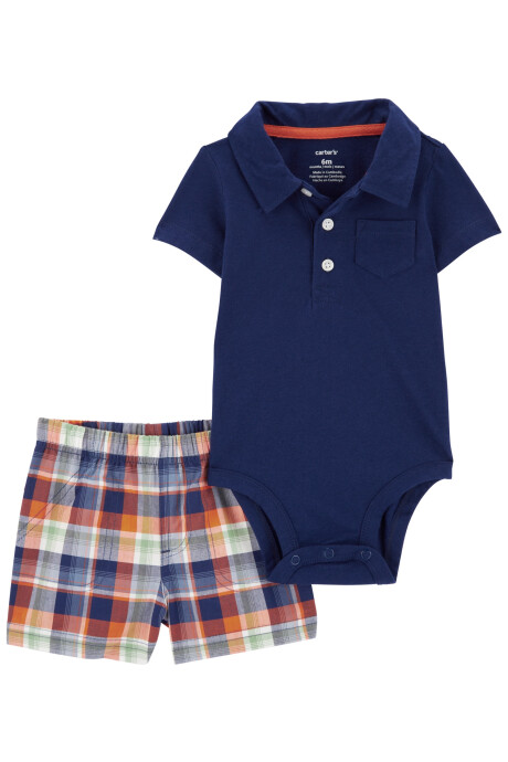 Set dos piezas de algodón, short escocés y body polo Sin color