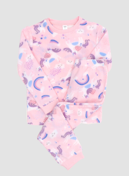Pijama infantil polar unicornios y arcoiris Rosado