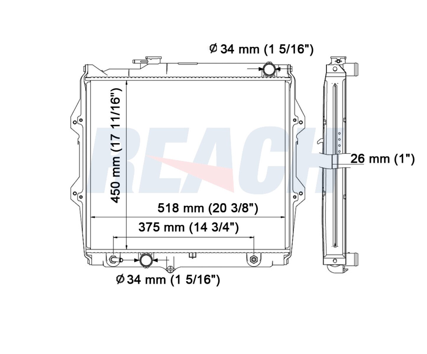 RADIADOR TOYOTA HILUX 4 RUNNER 97-99(51.8X45) REACH 