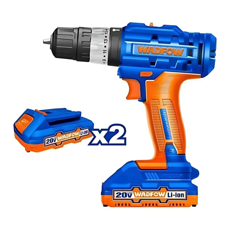 Taladro atornillador Wadfow inalámbrico con percutor + 2 baterías 20V 10mm Azul