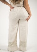 Palazo 100% lino con lentejuela y flecos Blanco