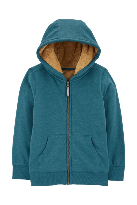 Campera de algodón, con forro de sherpa, verde. Talles 6-8 Sin color