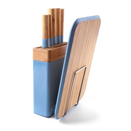 Set 4 Cuchillos con Soporte + Tabla Bambú - Azul Set 4 Cuchillos con Soporte + Tabla Bambú - Azul