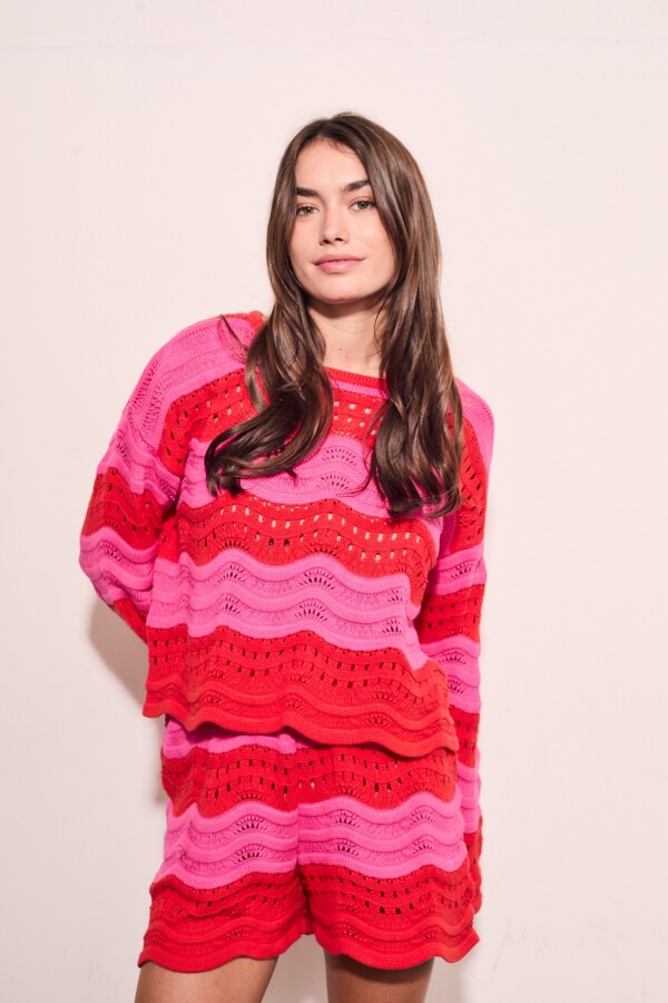 Sweater Textura Rayado Rojo