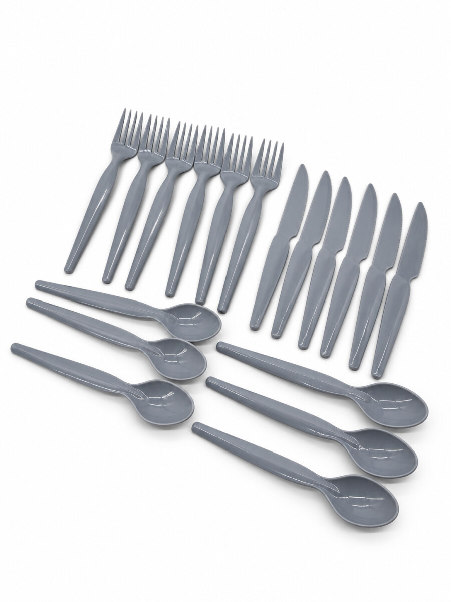 SET DE CUBIERTOS PLASTICO 18 PIEZAS - GRIS CLARO (V) 
