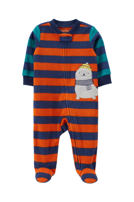Pijama una pieza de micropolar con pie y doble cierre estampa foca Sin color