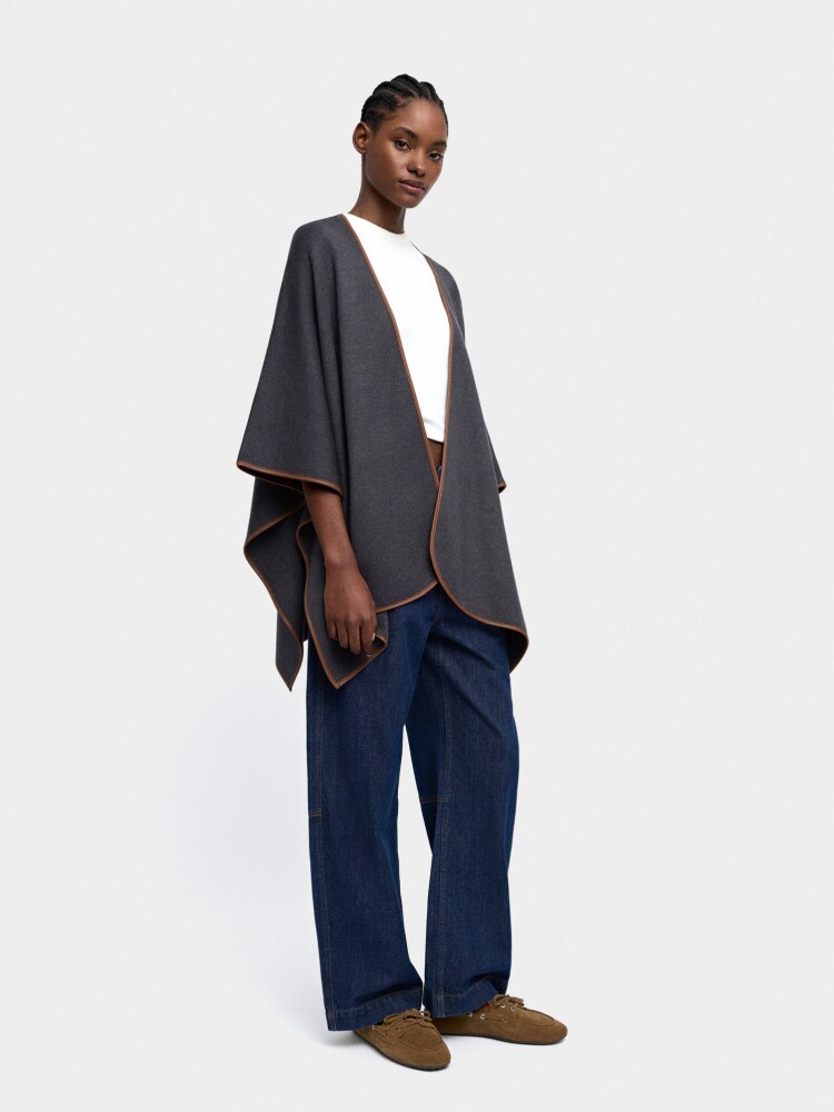 Poncho De Punto Con Detalle De Costura gris